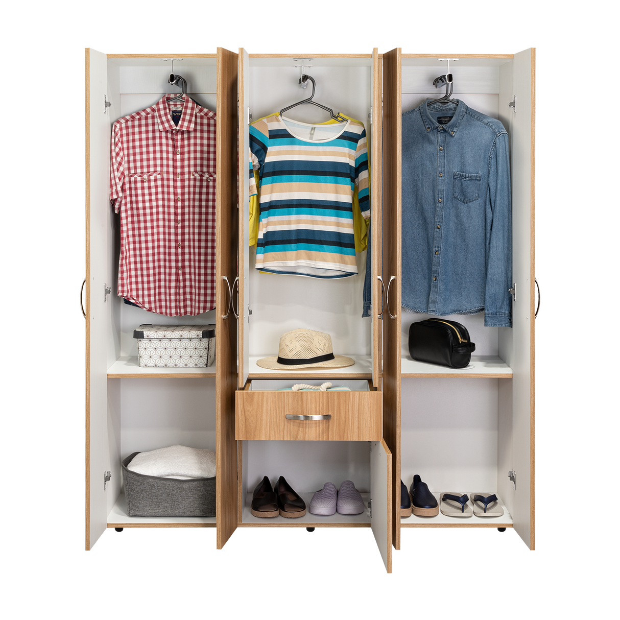 Combo Closet y Cómoda Mayer Fresno Europeo Y Blanco 141.1x164.2cm con Cuatro Cajones y con Cuatro Puertas - CLOSETS | Bylmo
