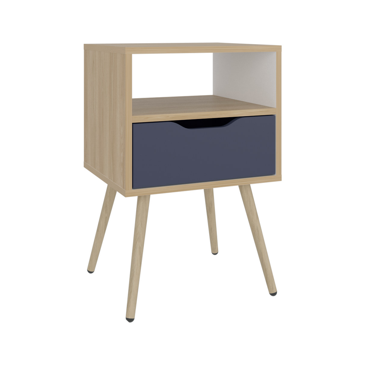 Mesa de Noche Otom Fresno Europeo y Blanco 40x63cm con Un Cajón y Dos Compártimientos - MESAS DE NOCHE | Bylmo