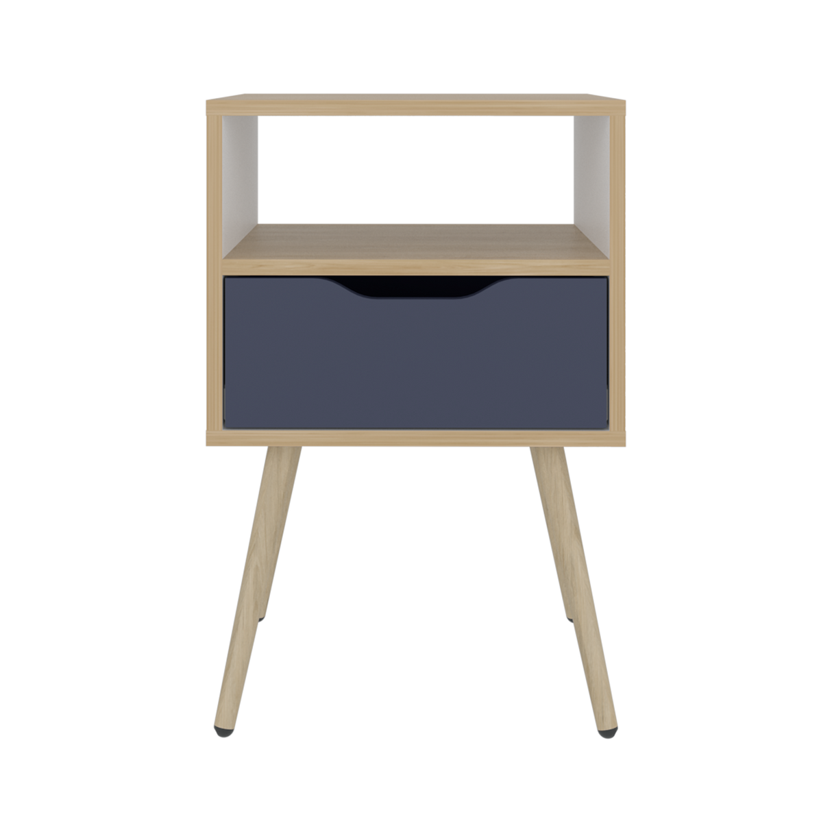 Mesa de Noche Otom Fresno Europeo y Blanco 40x63cm con Un Cajón y Dos Compártimientos - MESAS DE NOCHE | Bylmo