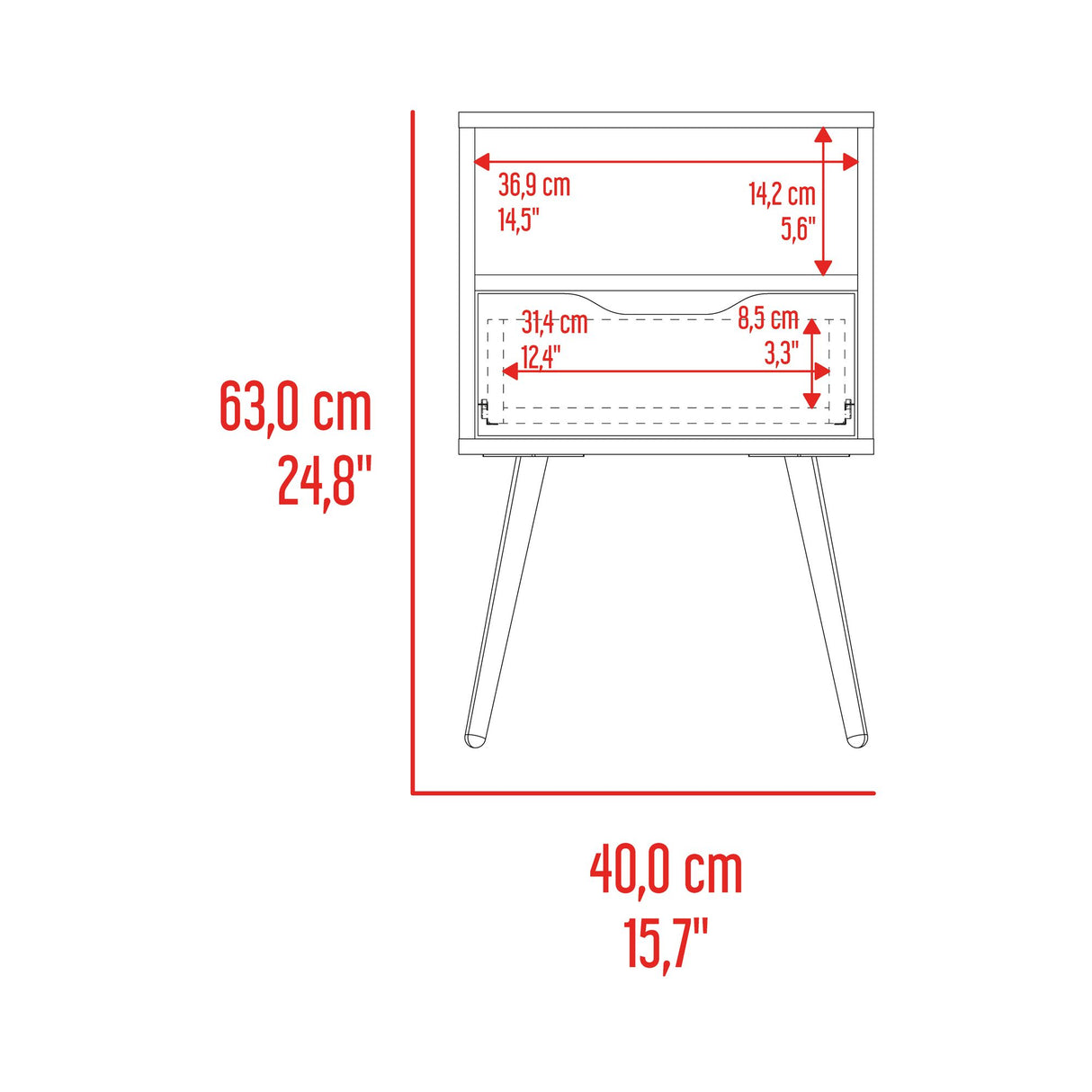 Mesa de Noche Otom Fresno Europeo y Blanco 40x63cm con Un Cajón y Dos Compártimientos - MESAS DE NOCHE | Bylmo