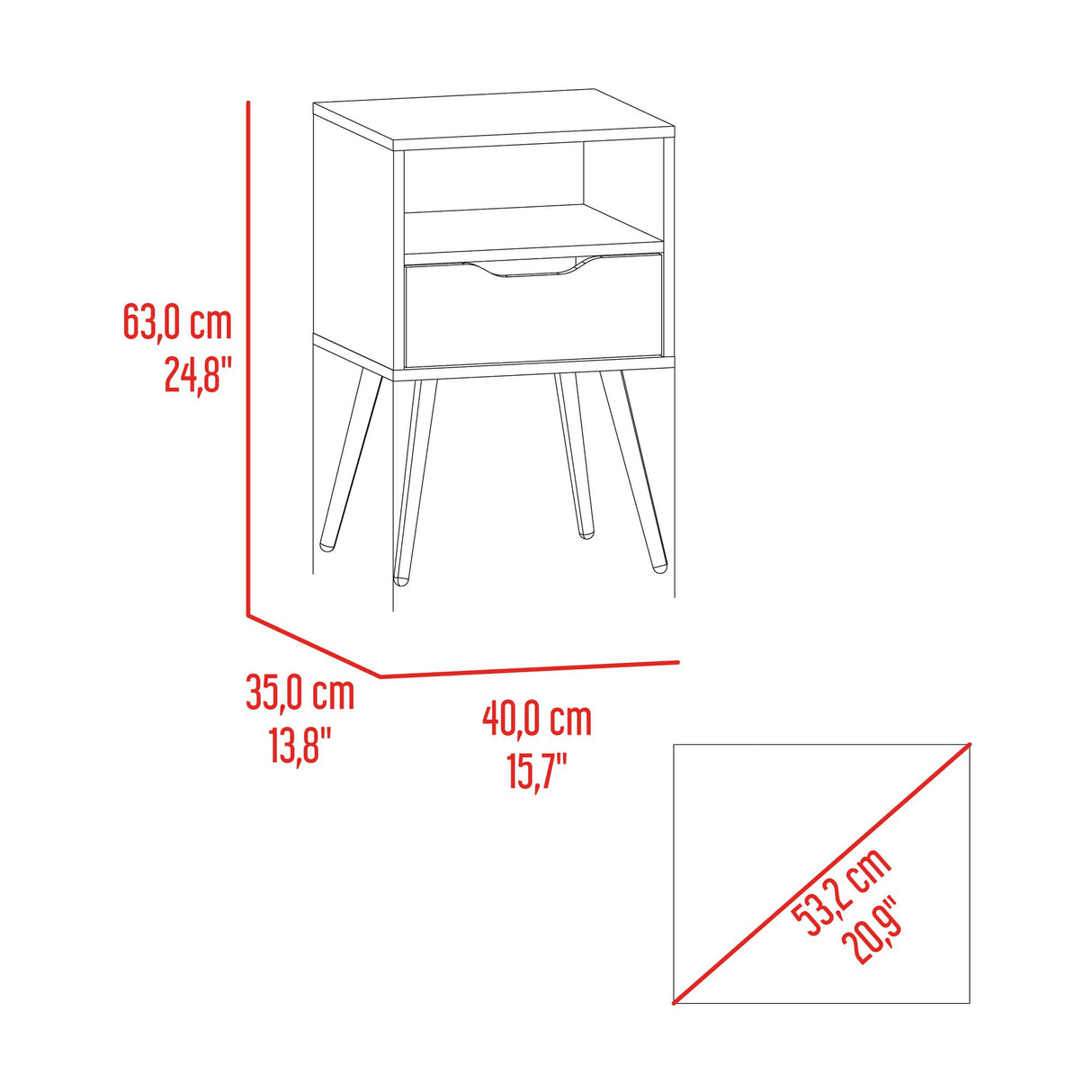 Mesa de Noche Otom Fresno Europeo y Blanco 40x63cm con Un Cajón y Dos Compártimientos - MESAS DE NOCHE | Bylmo
