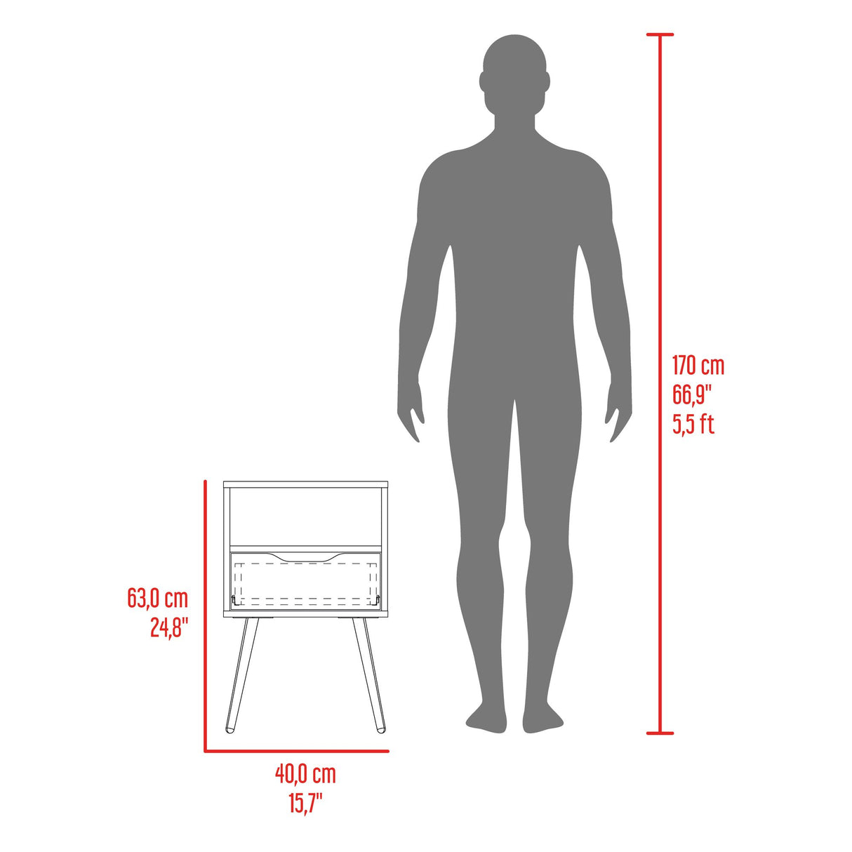 Mesa de Noche Otom Fresno Europeo y Blanco 40x63cm con Un Cajón y Dos Compártimientos - MESAS DE NOCHE | Bylmo