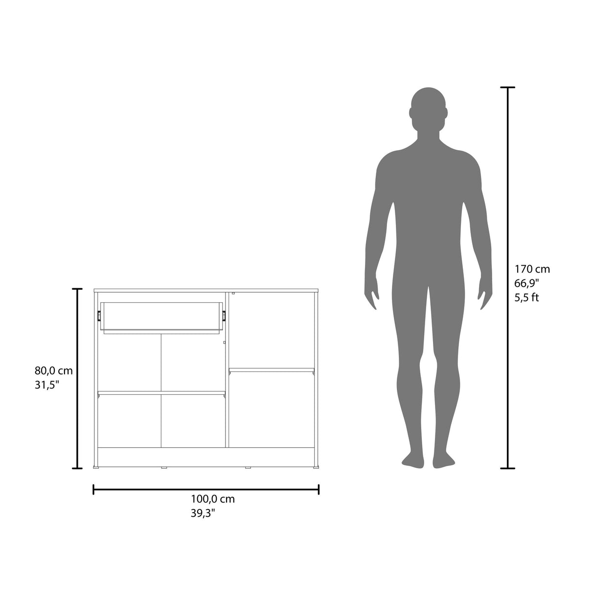 Cómoda Praga Wengue 100x80cm de Dos Hileras con Un Cajón - CAJONERAS Y COMODAS | Bylmo