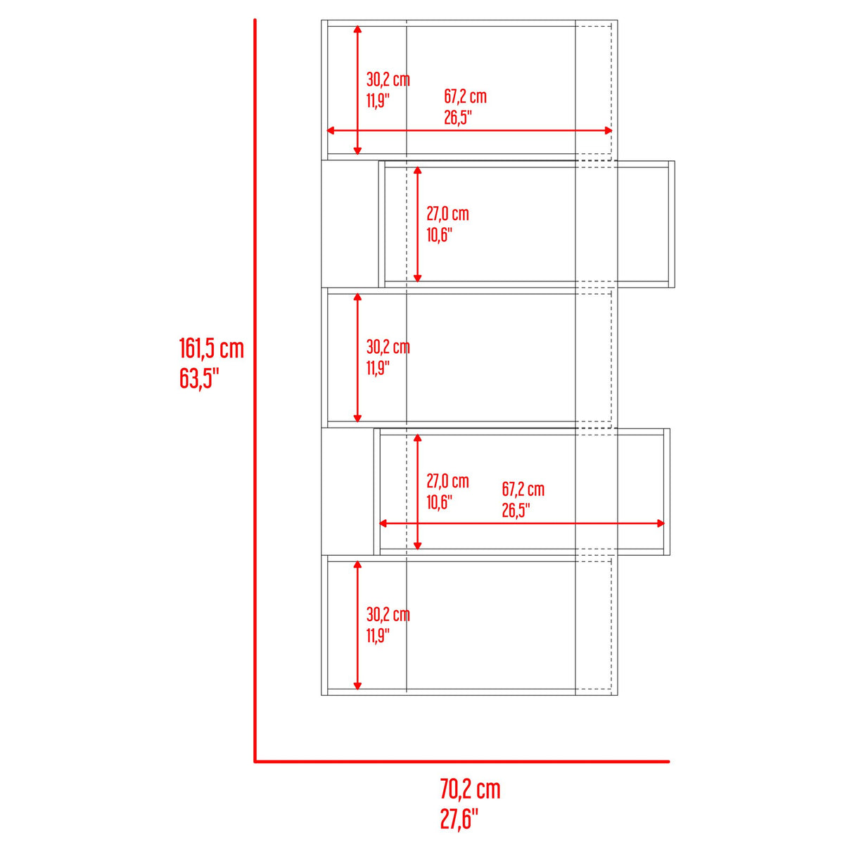 Biblioteca Beijing Fresno y Blanco 70.2x161.5cm Rectangular con Cinco Compartimientos - BIBLIOTECAS Y ESTANTERIAS | Bylmo