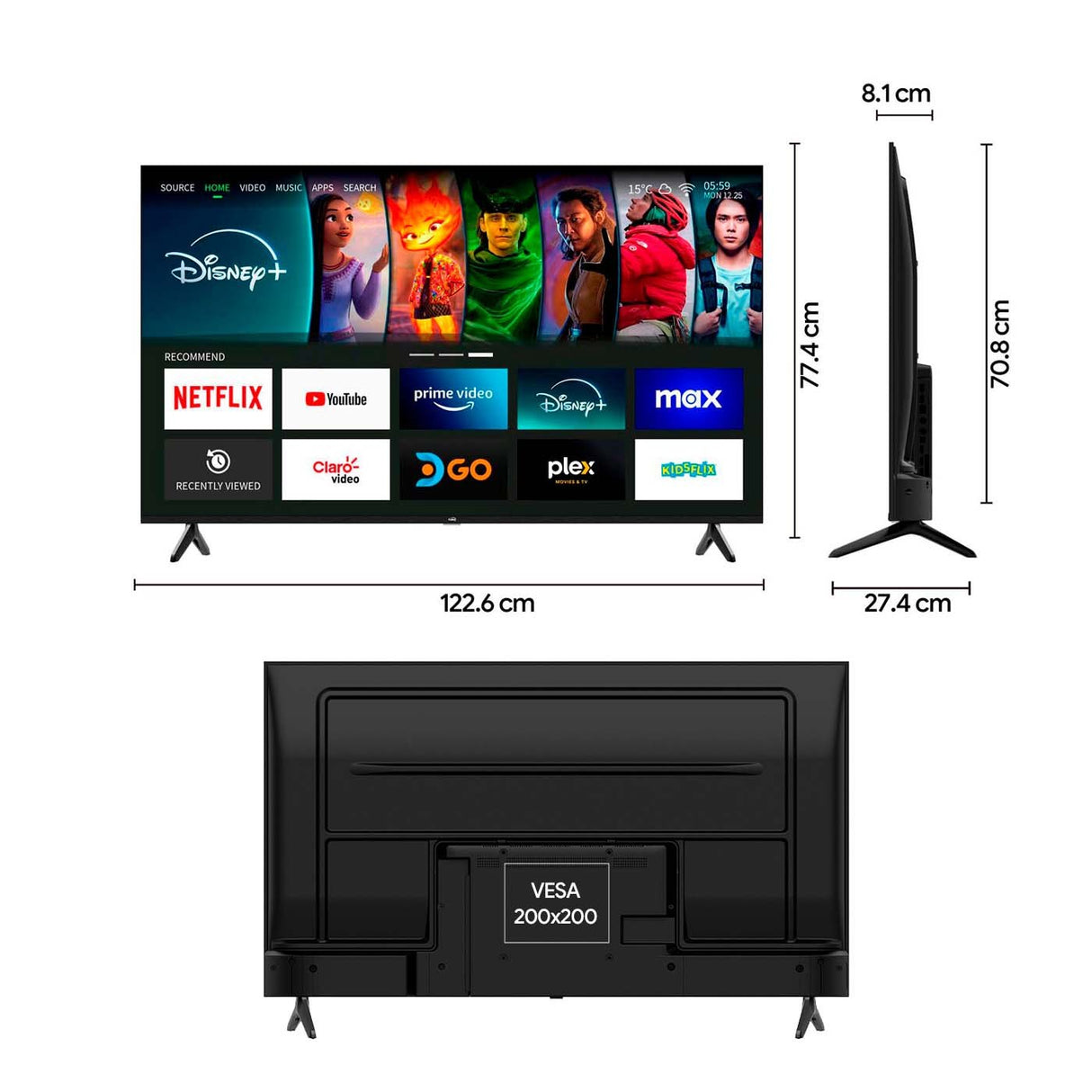 Televisor Kalley Smart TV 55" Pulgadas whaleOS Negro 135x83cm con Control Inteligente y con Bluetooth - TELEVISORES | Bylmo