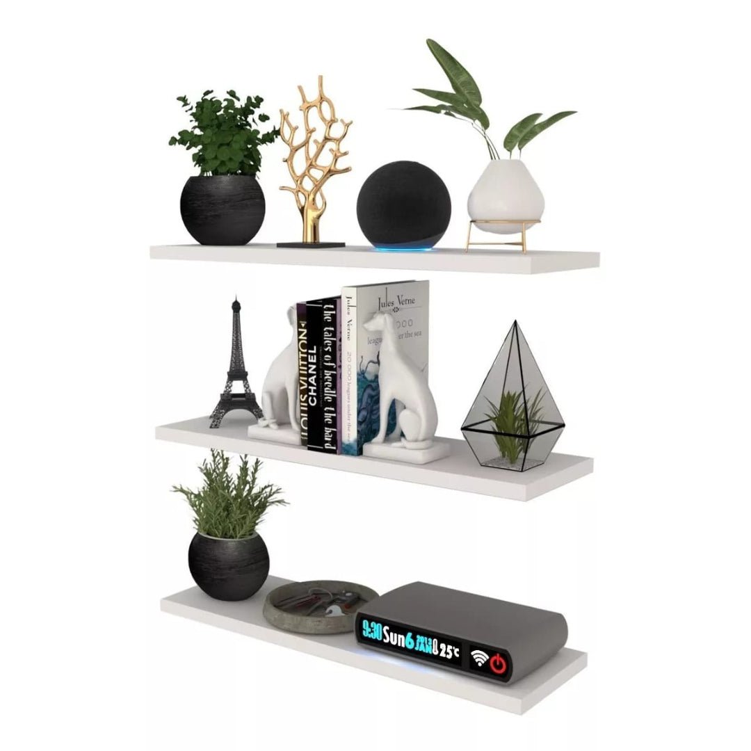 Set de 3 Repisas Blanco 14x50cm Rectangulares Flotantes - REPISAS | Bylmo