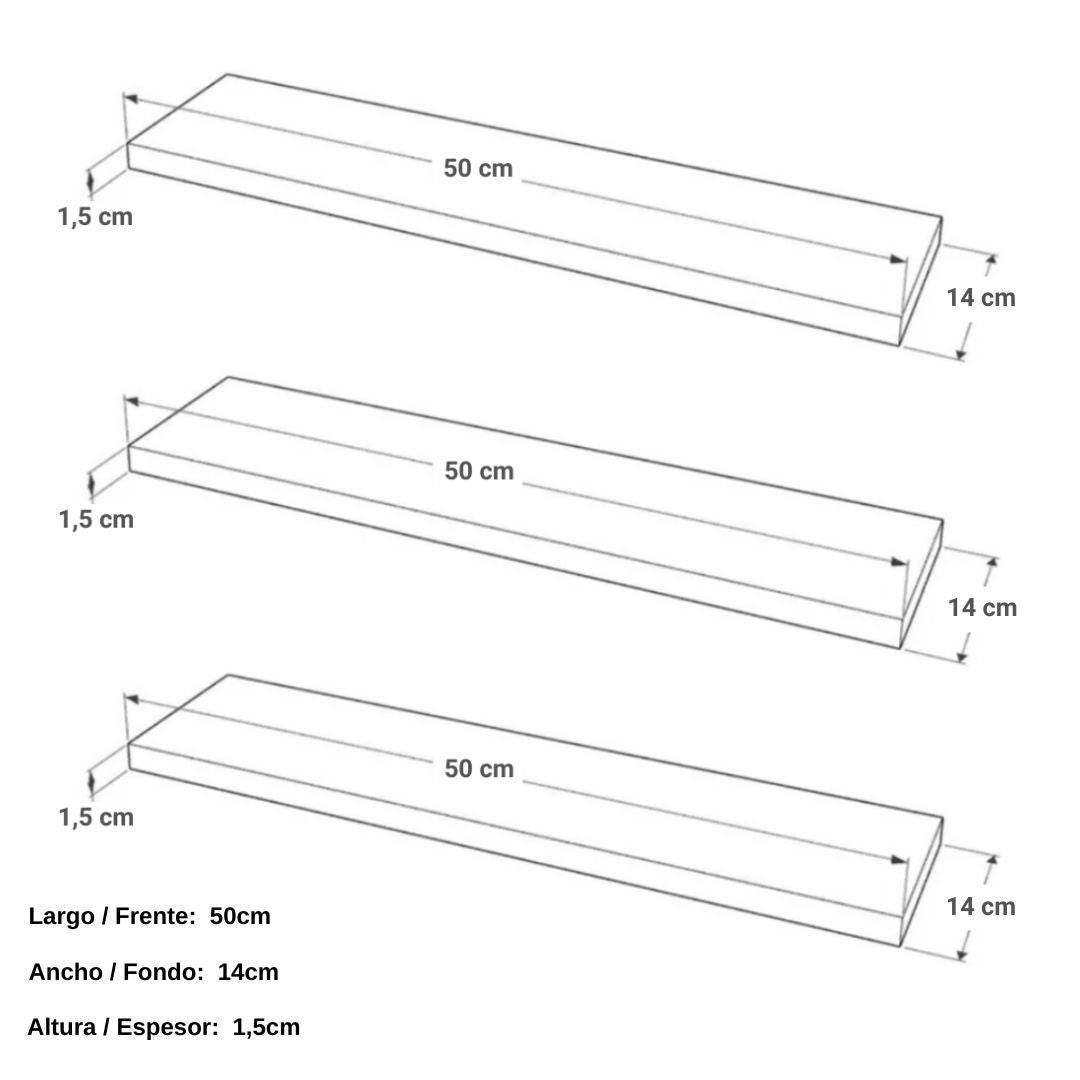 Set de 3 Repisas Negro 14x50cm Rectangulares Flotantes - REPISAS | Bylmo