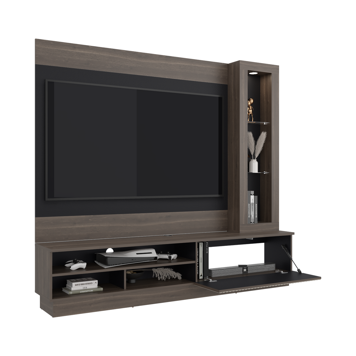 Centro de Entretenimiento Yakarta Milan y Roble Natural 200x180cm para TV Hasta 65" Pulgadas y con Siete Compartimientos - MUEBLES DE TV | Bylmo