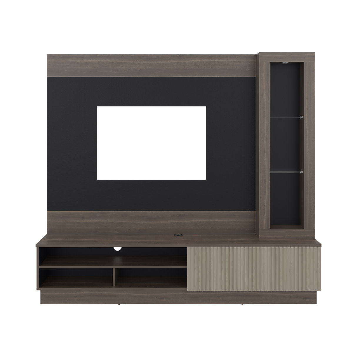 Centro de Entretenimiento Yakarta Milan y Roble Natural 200x180cm para TV Hasta 65" Pulgadas y con Siete Compartimientos - MUEBLES DE TV | Bylmo