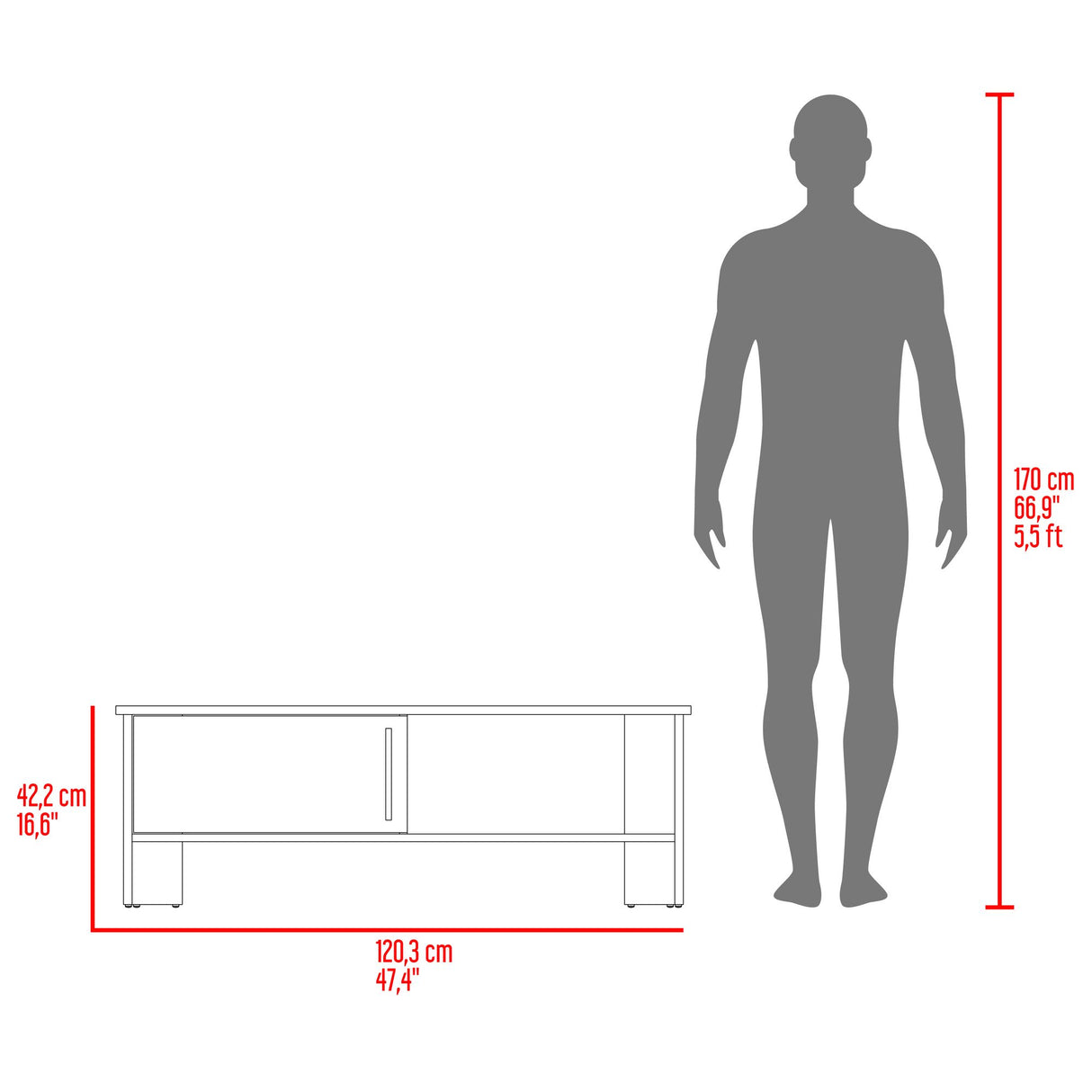 Mesa para TV Navia Fresno Europeo y Blanco 120.3x42.1cm para TV Hasta 50" Pulgadas y con Dos Compartimientos - MUEBLES DE TV | Bylmo