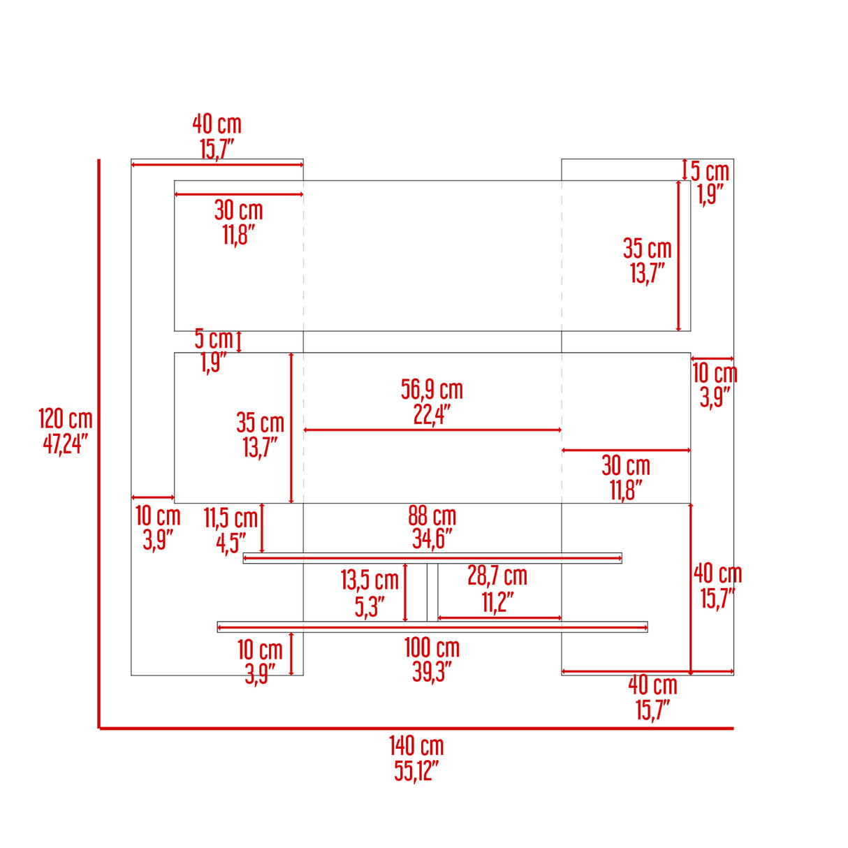 Panel de TV Elton Wengue 140x120cm para TV Hasta 60" Pulgadas y con Dos Compartimientos - MUEBLES DE TV | Bylmo
