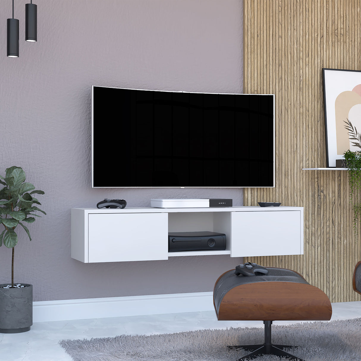 Repisa para TV Glen Blanco 125x26.5cm para TV Hasta 55" Pulgadas y con Cuatro Compartimientos - MUEBLES DE TV | Bylmo