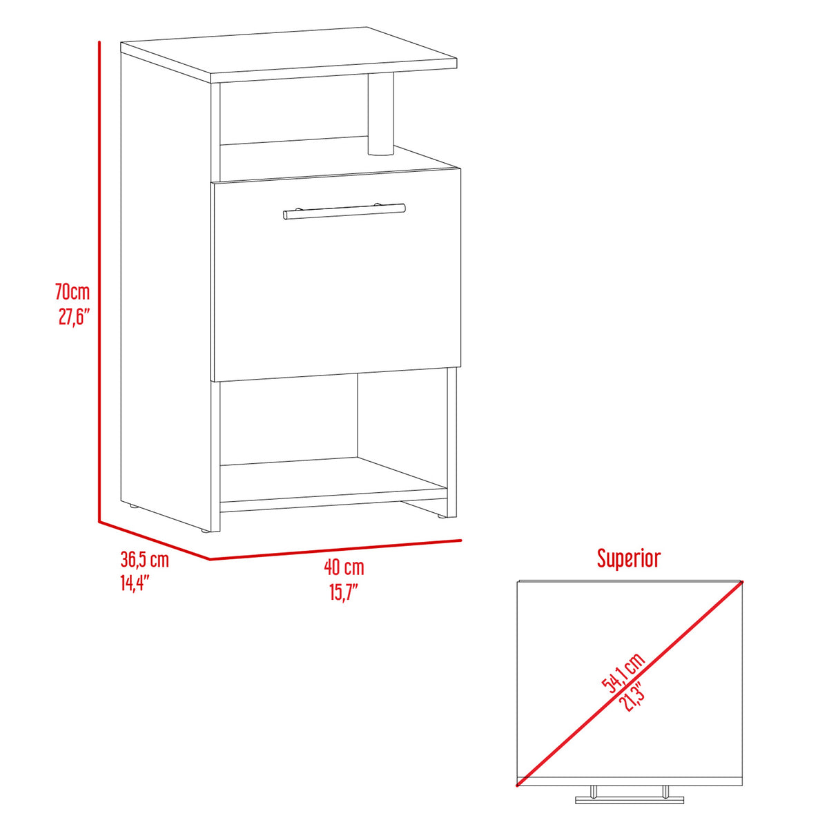 Mesa de Noche Jena Wengue 40x70cm con Un Cajón y con Tres Compartimientos - MESAS DE NOCHE | Bylmo