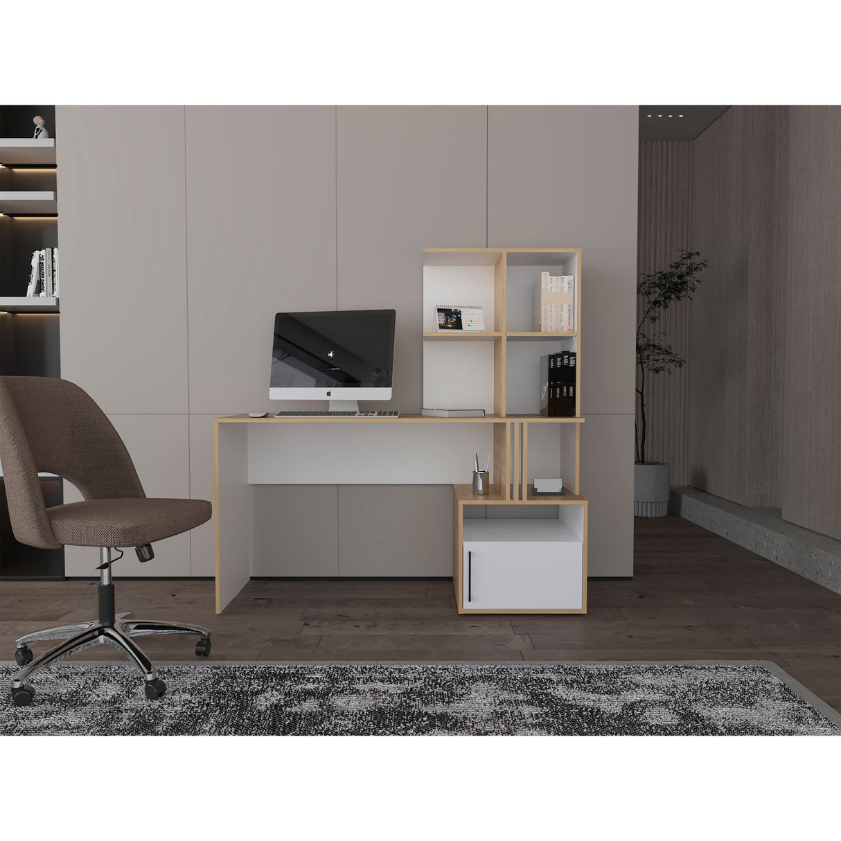 Escritorio Vance Blanco 140x140cm con Organizadosr de Libros - ESCRITORIOS | Bylmo