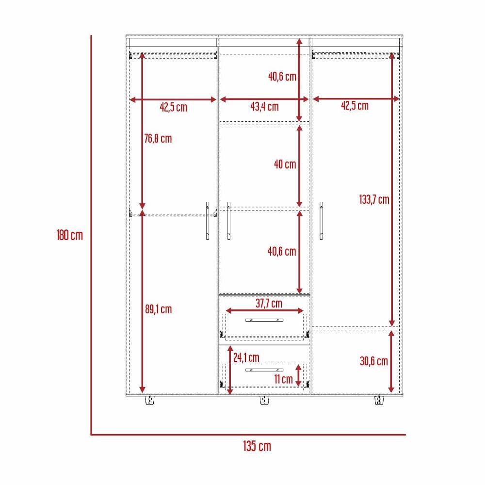 Closet Baru Wengue 135x180cm con Cuatro Puertas y con Dos Cajones - CLOSETS | Bylmo