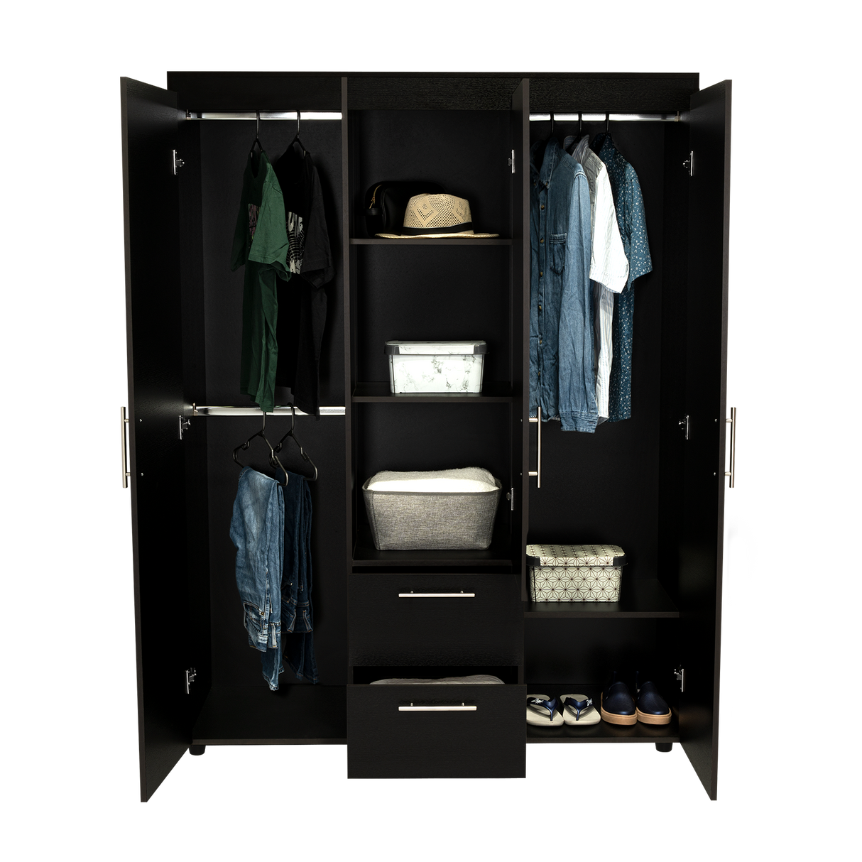 Closet Baru Wengue 135x180cm con Cuatro Puertas y con Dos Cajones - CLOSETS | Bylmo