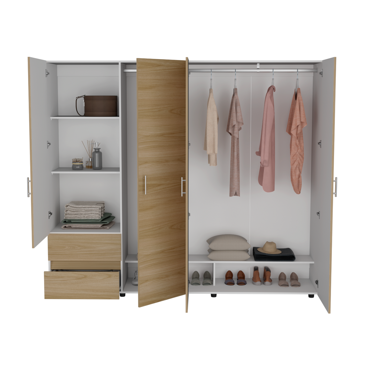 Closet Dassel Blanco y Fresno Europeo 230x200cm con Cuatro Puertas y con Dos Cajones - CLOSETS | Bylmo