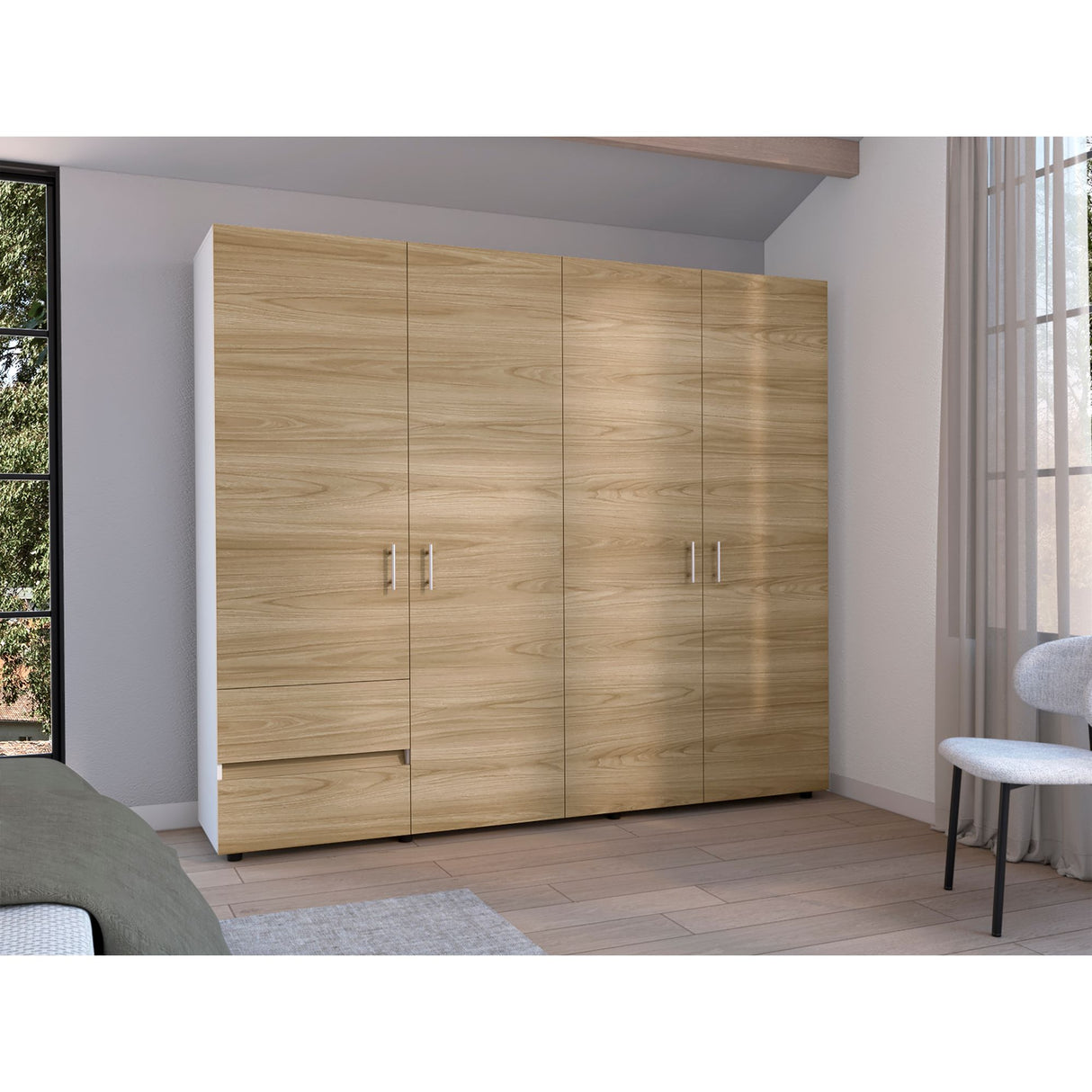 Closet Dassel Blanco y Fresno Europeo 230x200cm con Cuatro Puertas y con Dos Cajones - CLOSETS | Bylmo