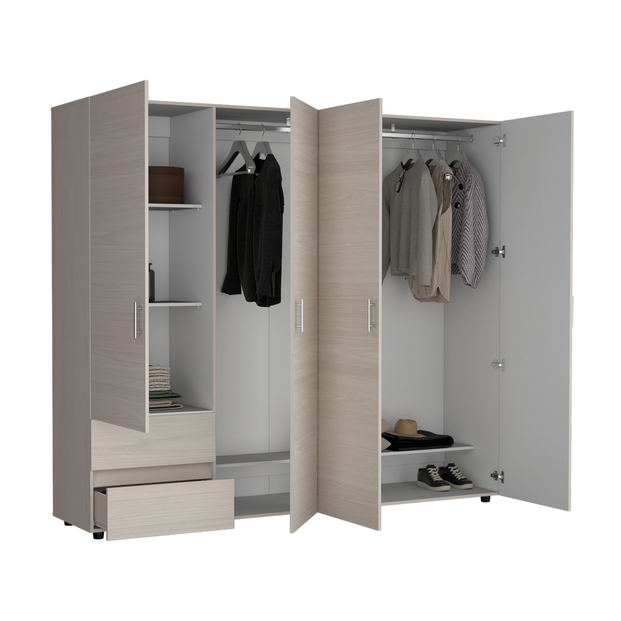Closet Dassel Niebla y Blanco 230x200cm con Cuatro Puertas y con Dos Cajones - CLOSETS | Bylmo