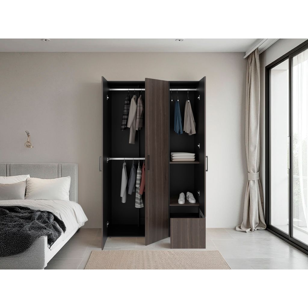 Closet Kenvil Milan y Wengue 120x200cm con Tres Puertas y con Un Cajón - CLOSETS | Bylmo