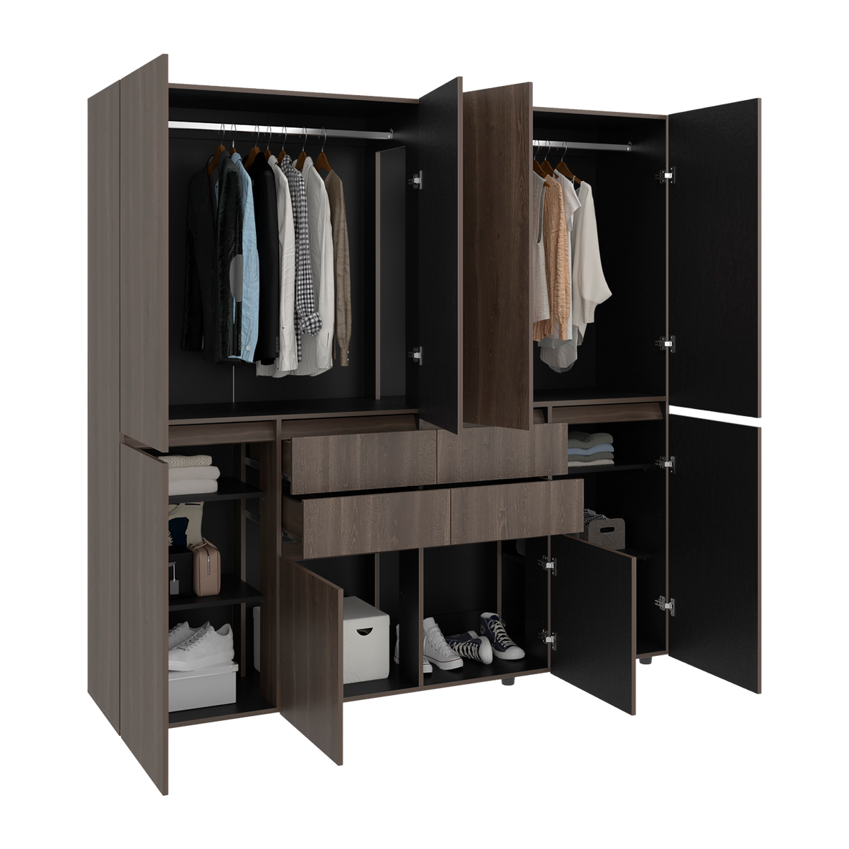 Closet Siruela Milan y Wengue 200x200cm con Ocho Puertas y con Cuatro Cajones - CLOSETS | Bylmo