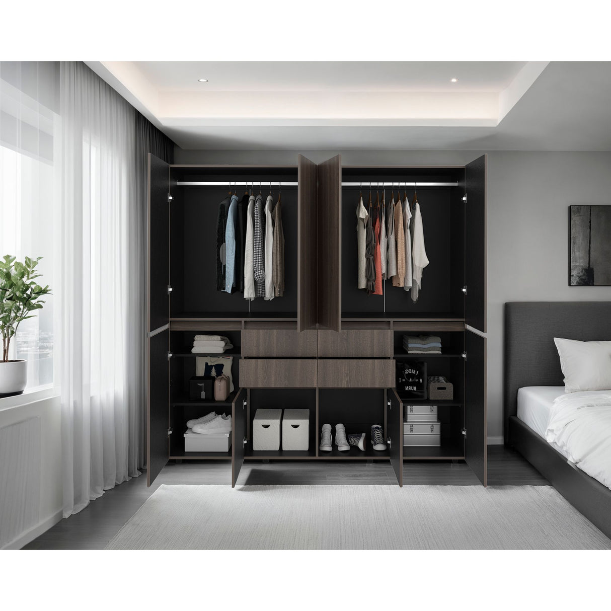 Closet Siruela Milan y Wengue 200x200cm con Ocho Puertas y con Cuatro Cajones - CLOSETS | Bylmo