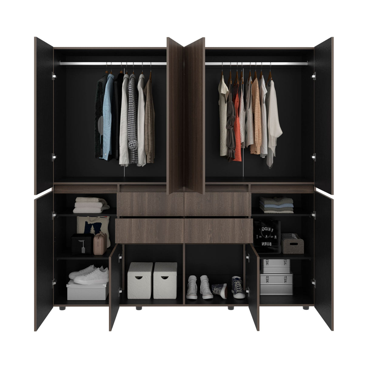 Closet Siruela Milan y Wengue 200x200cm con Ocho Puertas y con Cuatro Cajones - CLOSETS | Bylmo