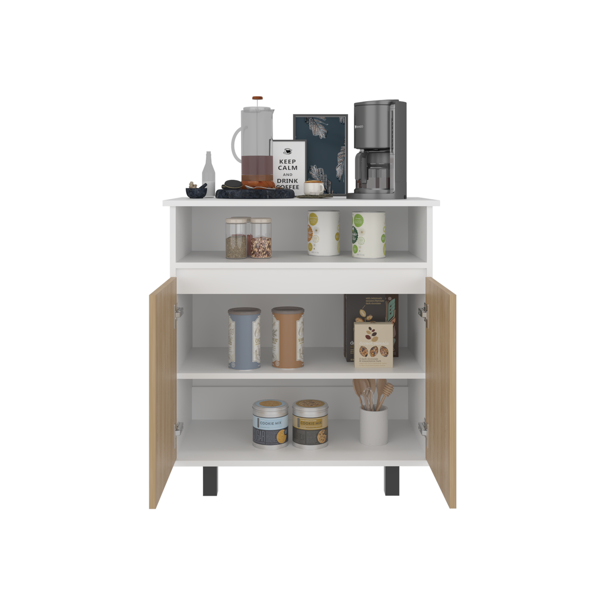 Mueble Auxiliar de Cocina Lona Blanco y Fresno Europeo 73x80.1cm con Tres Compartimientos - BARRAS Y MUEBLES AUXILIARES | Bylmo