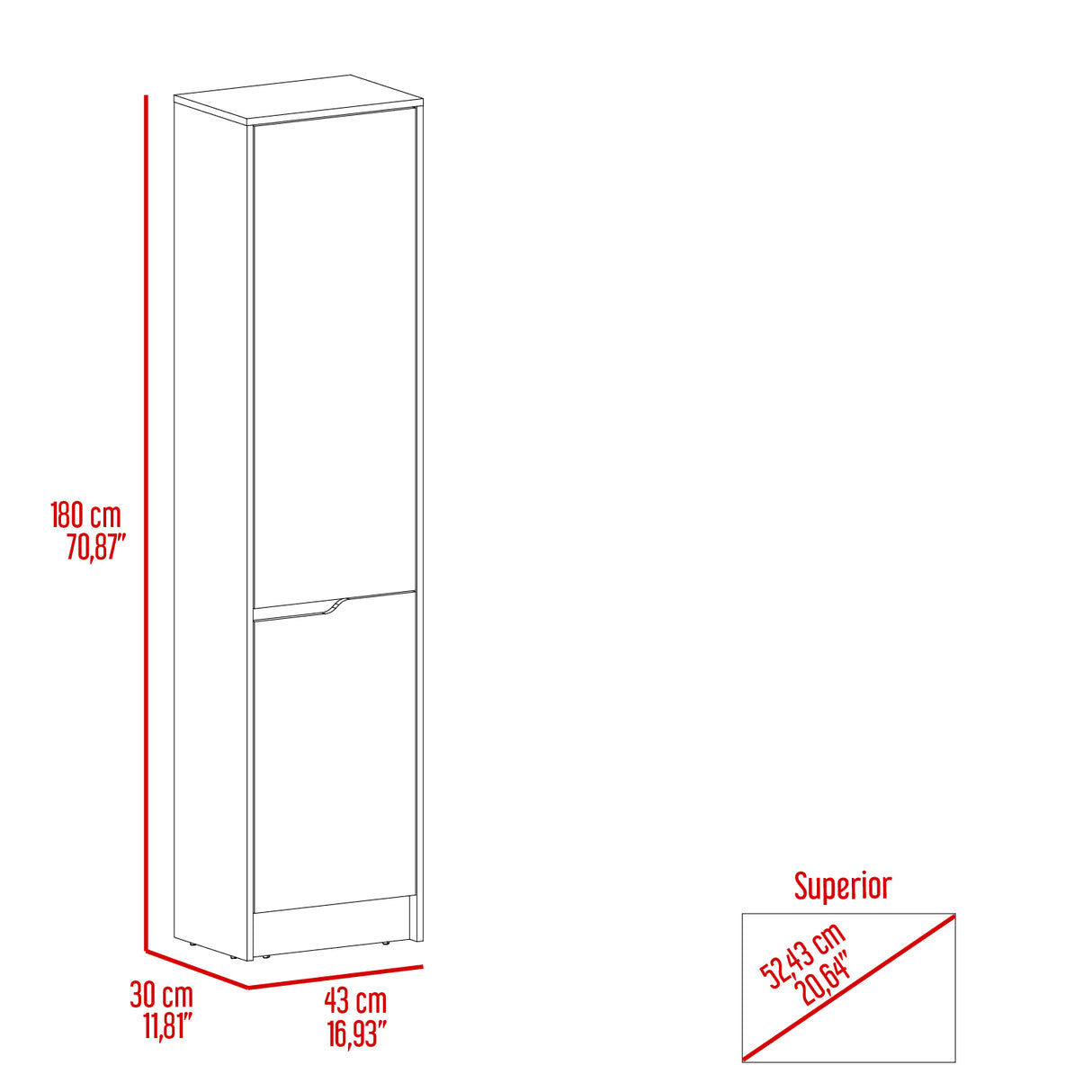 Alacena Soler Blanco 43x180cm con Dos Puertas - ALACENAS Y MUEBLES MICROONDAS | Bylmo
