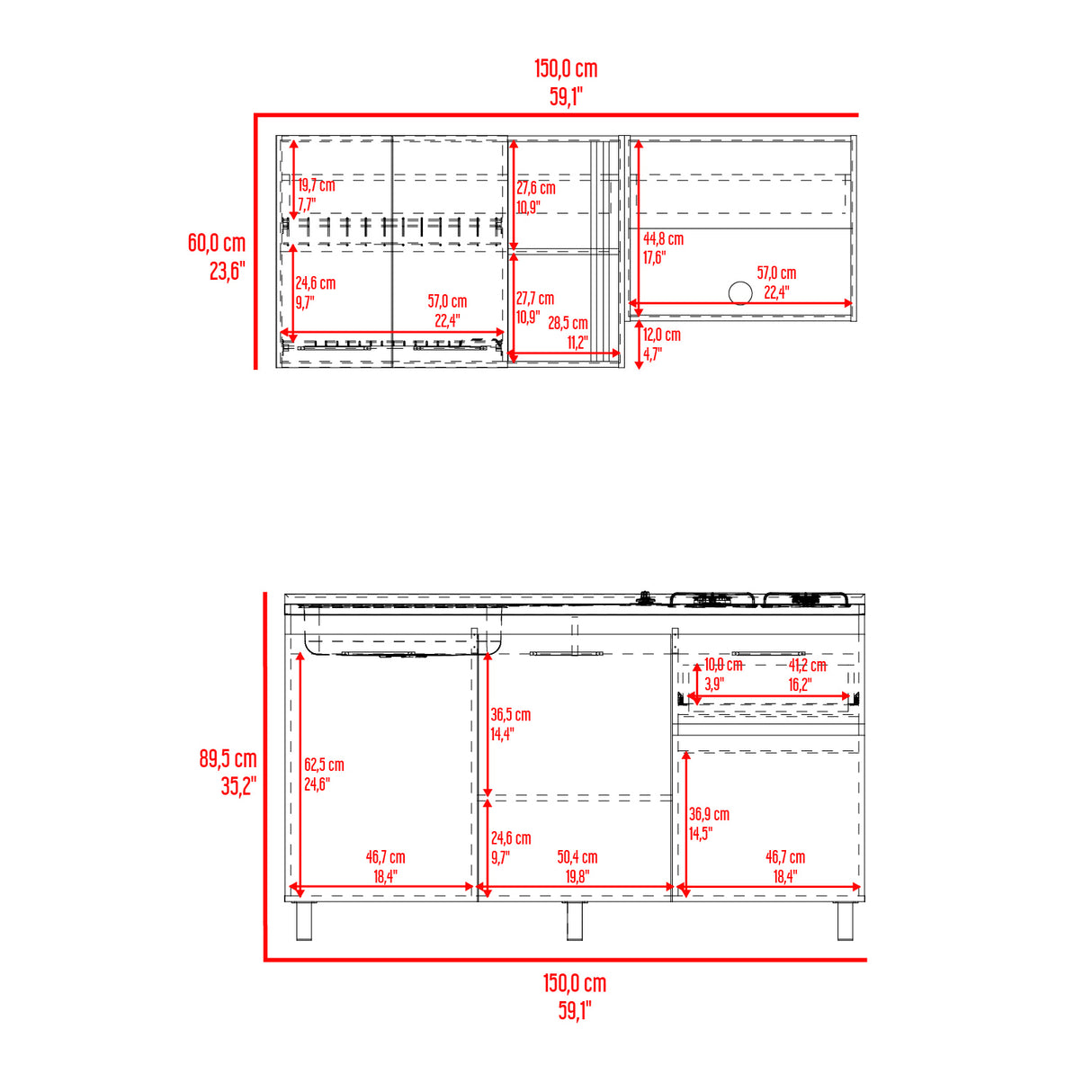 Cocina Preston Wengue y Fresno Europeo 150x60cm con Meson de Acero Al Carbon Izquierdo y con Estufa - COCINAS | Bylmo