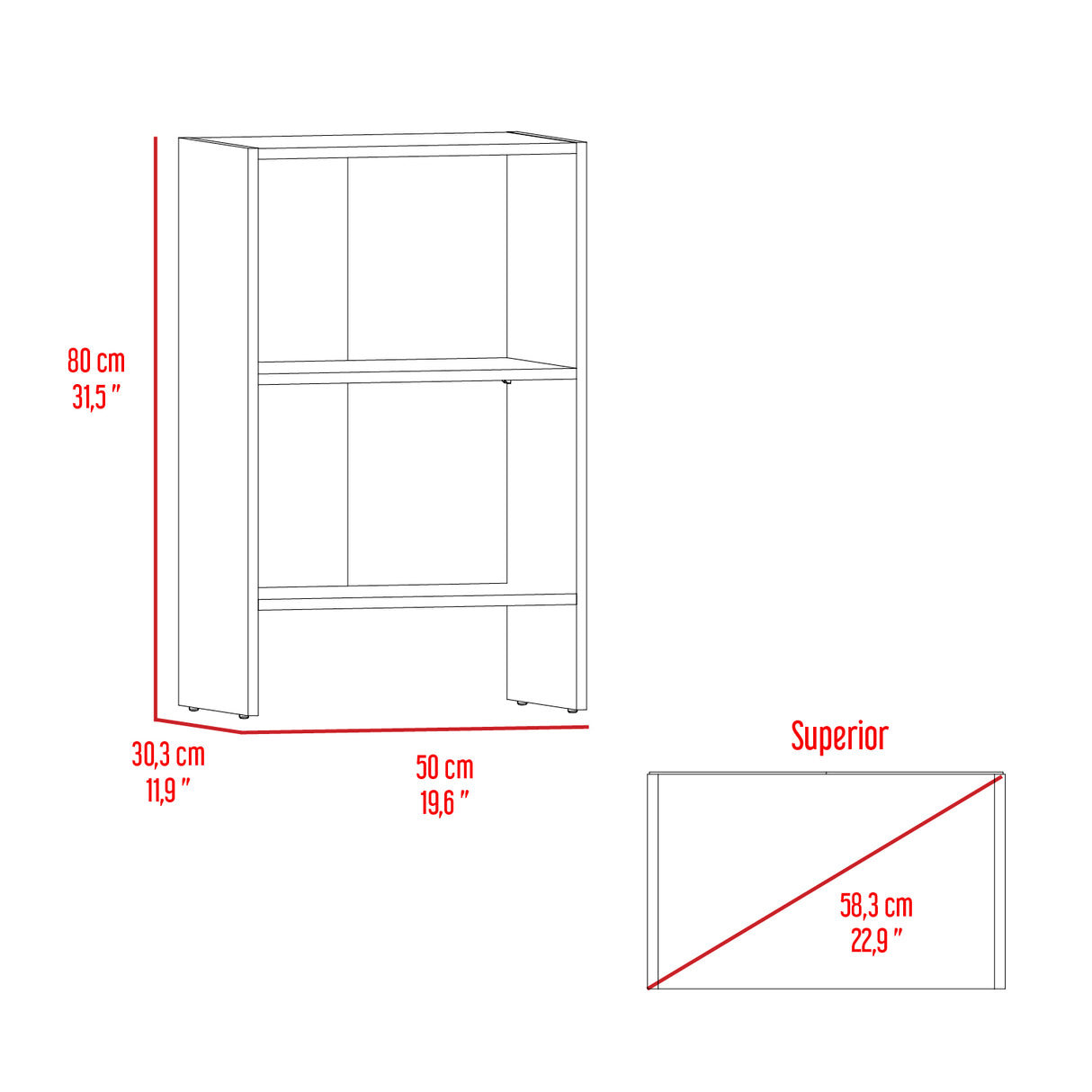 Biblioteca Eloy Blanco 50x80cm Rectangular con Dos Compartimientos - BIBLIOTECAS Y ESTANTERIAS | Bylmo
