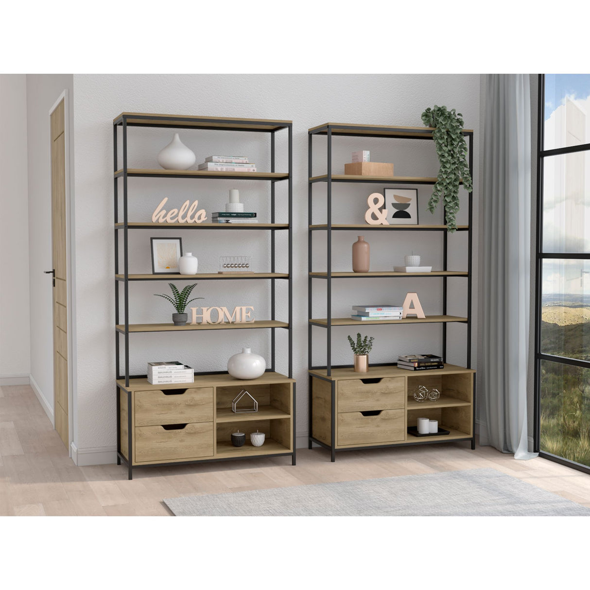 Estantería Wolfe Macadamia 100x205.2cm Rectangular con Nueve Compartimientos - BIBLIOTECAS Y ESTANTERIAS | Bylmo