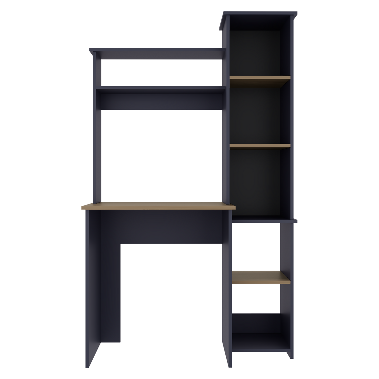 Centro de Computo Versalles Azul y Fresno 98.5x163.1cm sin Cajones y con Organizador de Libros - ESCRITORIOS | Bylmo