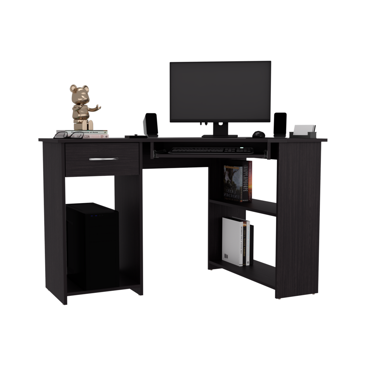 Escritorio Jasper Wengue 120x75cm con Un Cajón y con Organizador de Libros - ESCRITORIOS | Bylmo