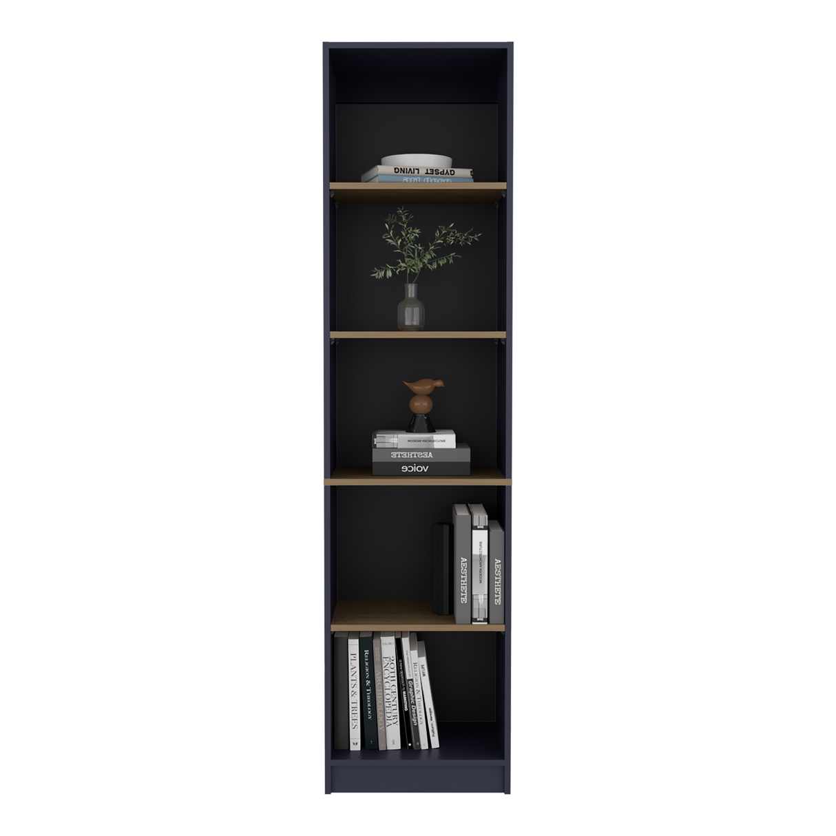 Biblioteca Home Azul y Fresno 45x180.6cm Rectangular con Cuatro Entrepaños y con Cinco Compartimientos - BIBLIOTECAS Y ESTANTERIAS | Bylmo