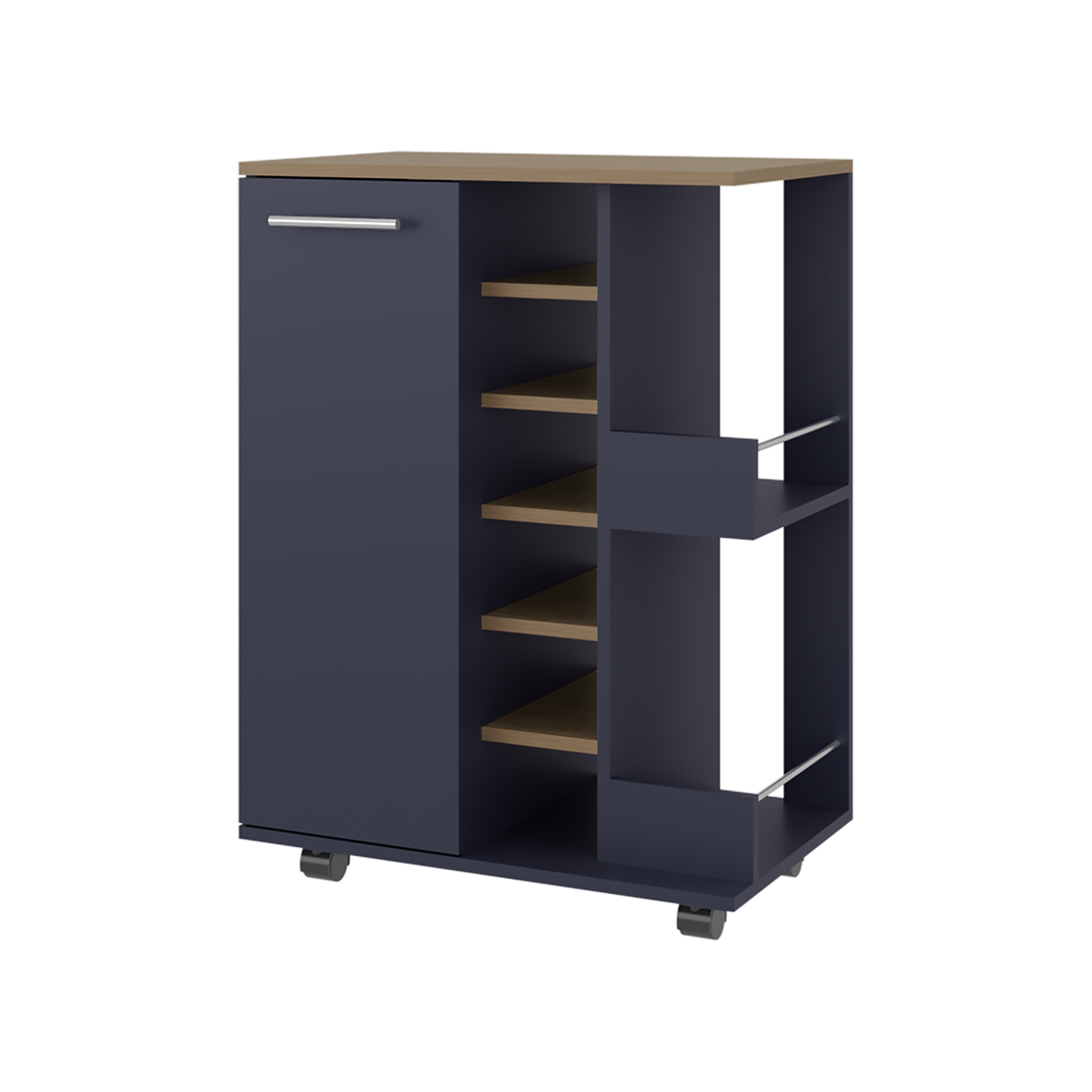 Bar Carro Azul y Fresno Europeo 60x81.5cm con Seis Compartimientos y Con Seis Portabotellas - BARES | Bylmo