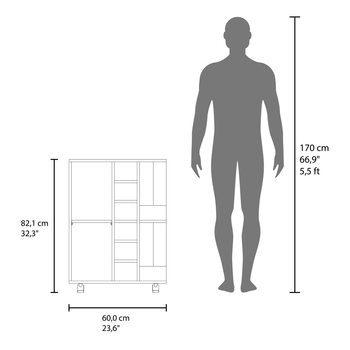 Bar Carro Azul y Fresno Europeo 60x81.5cm con Seis Compartimientos y Con Seis Portabotellas - BARES | Bylmo