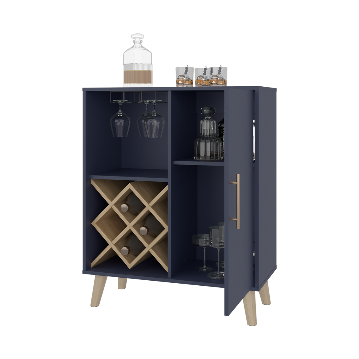 Bar Cueva Azul y Fresno Europeo 80x98cm con Un Portacopas y Con Doce Portabotellas - BARES | Bylmo