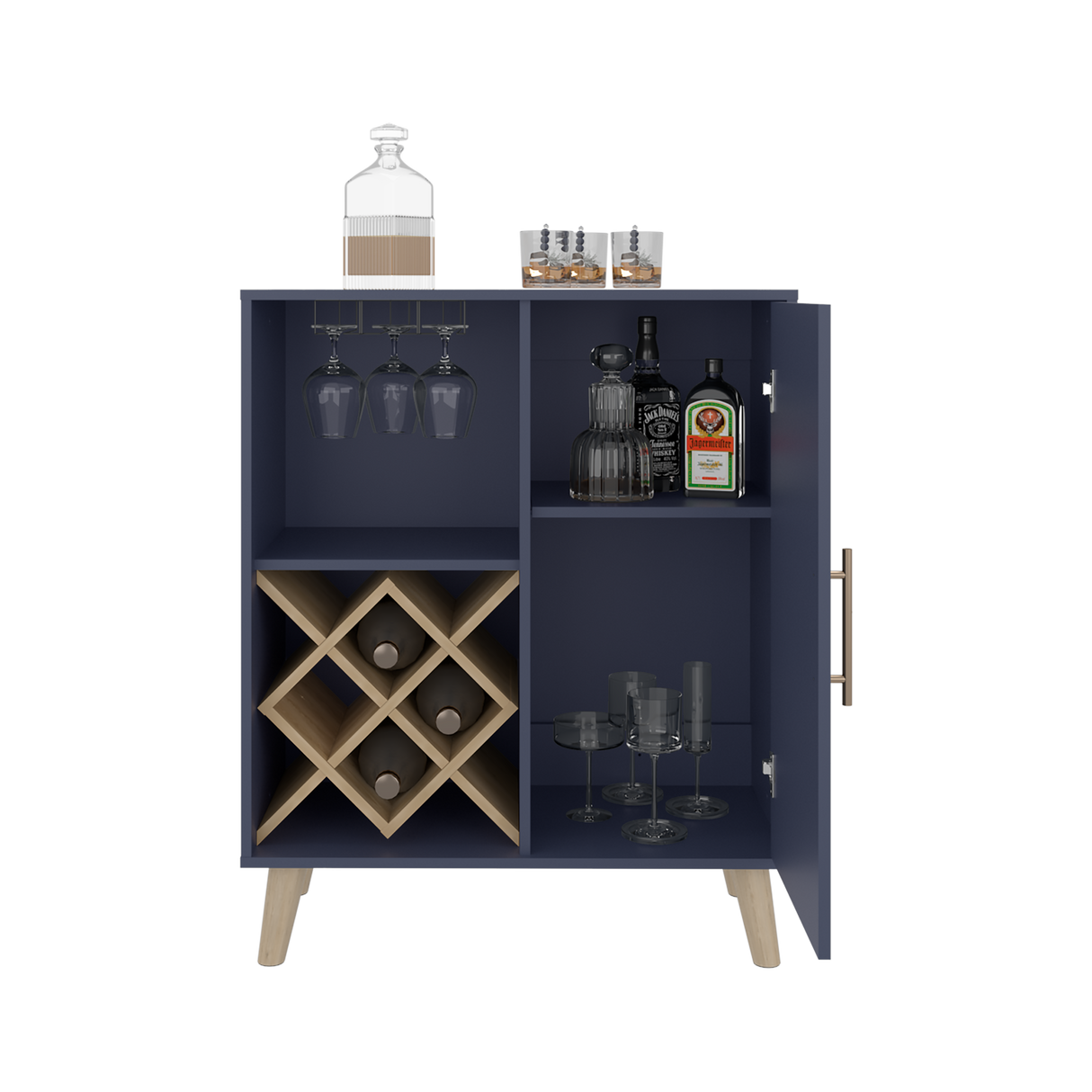 Bar Cueva Azul y Fresno Europeo 80x98cm con Un Portacopas y Con Doce Portabotellas - BARES | Bylmo