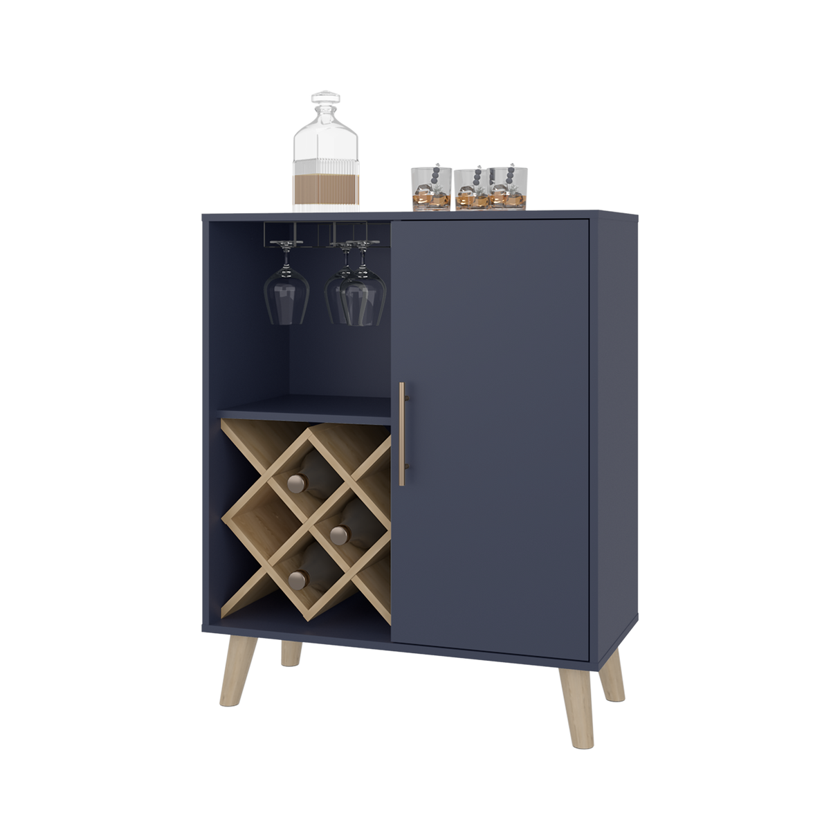 Bar Cueva Azul y Fresno Europeo 80x98cm con Un Portacopas y Con Doce Portabotellas - BARES | Bylmo