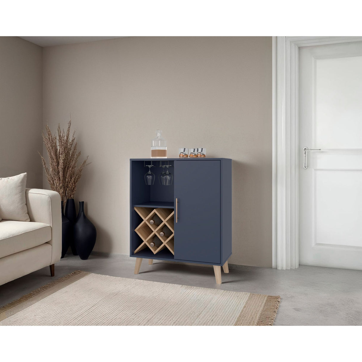 Bar Cueva Azul y Fresno Europeo 80x98cm con Un Portacopas y Con Doce Portabotellas - BARES | Bylmo