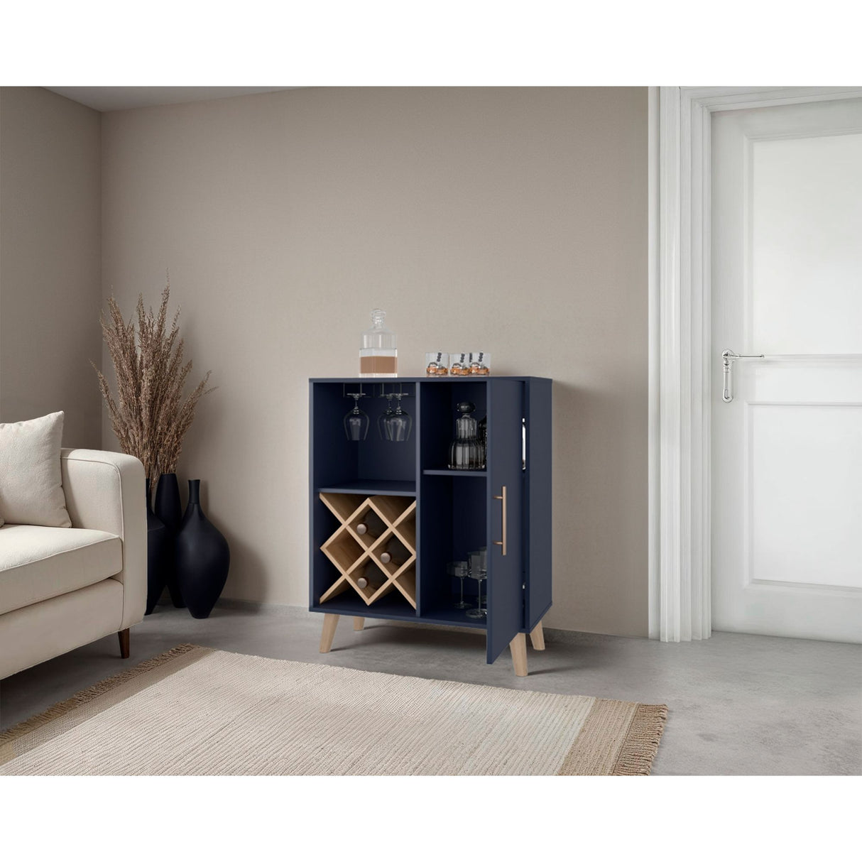 Bar Cueva Azul y Fresno Europeo 80x98cm con Un Portacopas y Con Doce Portabotellas - BARES | Bylmo