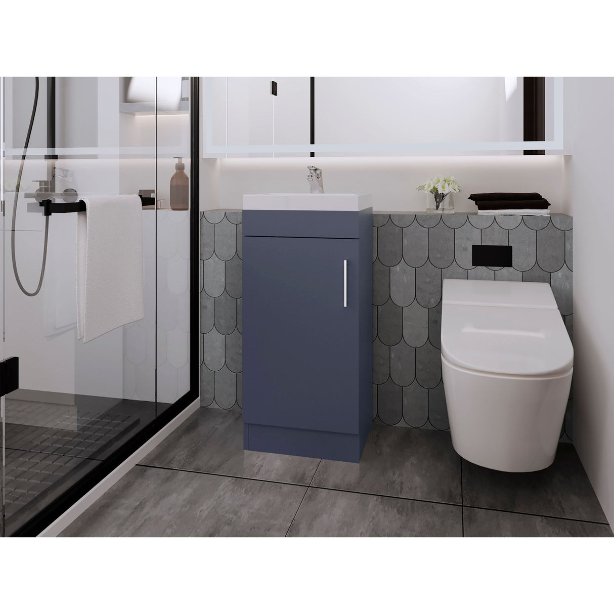 Mueble para Lavamanos Madrid Azul 40x88cm Individual con Lavamanos de Resina y con Una Puerta - MUEBLES PARA LAVAMANOS | Bylmo