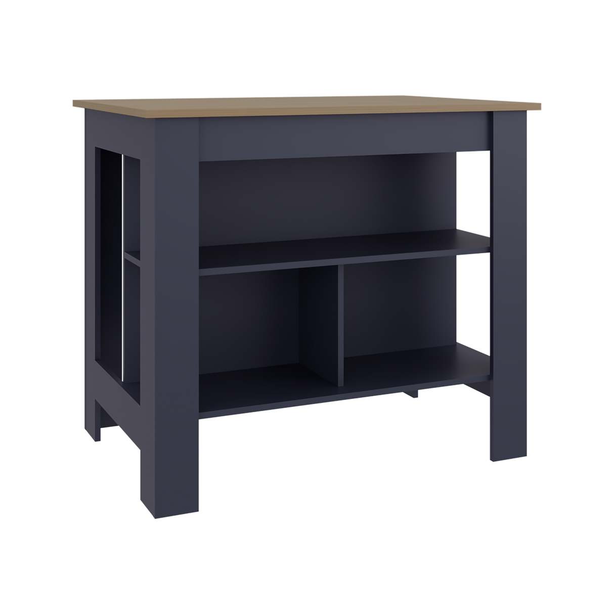 Isla de Cocina Cala Azul y Fresno Europeo 101.7x89.6cm con Dos Entrepaños y con Tres Compartimientos - BARRAS Y MUEBLES AUXILIARES | Bylmo