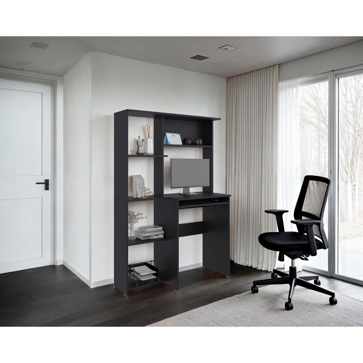 Centro de Computo Alden Eco Wengue 100x150cm con Organizador de Libros y sin Cajones - ESCRITORIOS | Bylmo