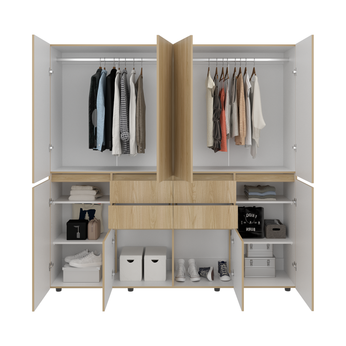 Closet Siruela Fresno Europeo y Blanco 200x200cm con Cuatreo Cajones y con Ocho Puertas - CLOSETS | Bylmo