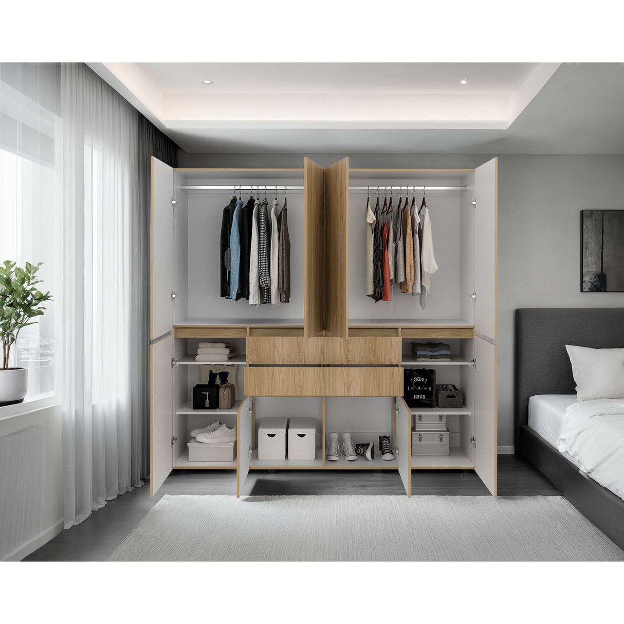 Closet Siruela Fresno Europeo y Blanco 200x200cm con Cuatreo Cajones y con Ocho Puertas - CLOSETS | Bylmo