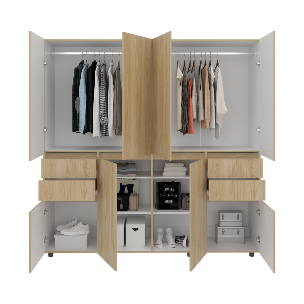 Closet Siruela Fresno Europeo y Blanco 200x200cm con Cuatreo Cajones y con Ocho Puertas - CLOSETS | Bylmo
