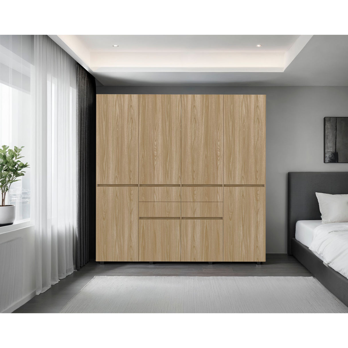Closet Siruela Fresno Europeo y Blanco 200x200cm con Cuatreo Cajones y con Ocho Puertas - CLOSETS | Bylmo