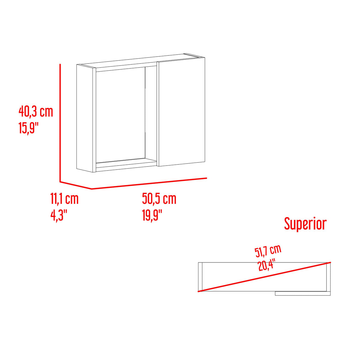 Gabinete de Baño Alessi Fresno 50.5x40.3cm con Espejo y con Un Entrepaño - GABINETES DE BANHO | Bylmo